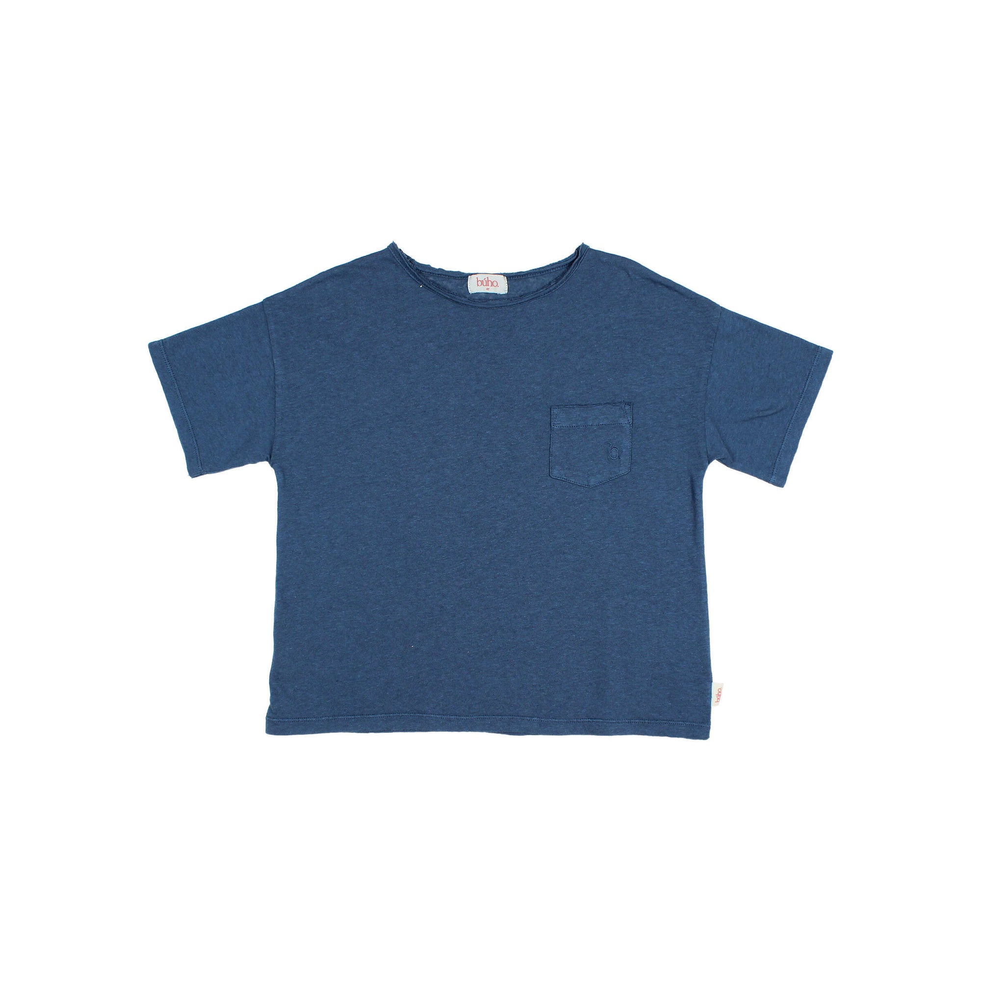 T-shirt en Lin avec Poche - Bleu Marine