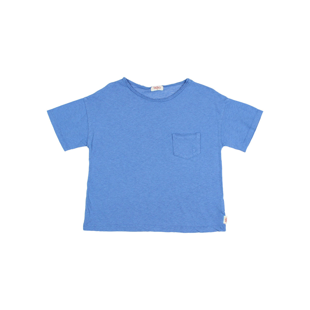 T-shirt en Lin avec Poche - Bleu Océan