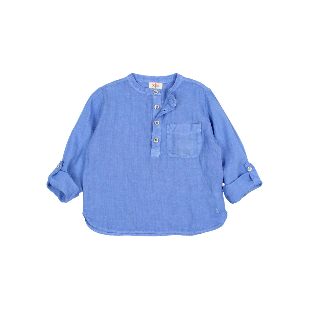 Chemise en Lin à Manches Longues Bleu Océan