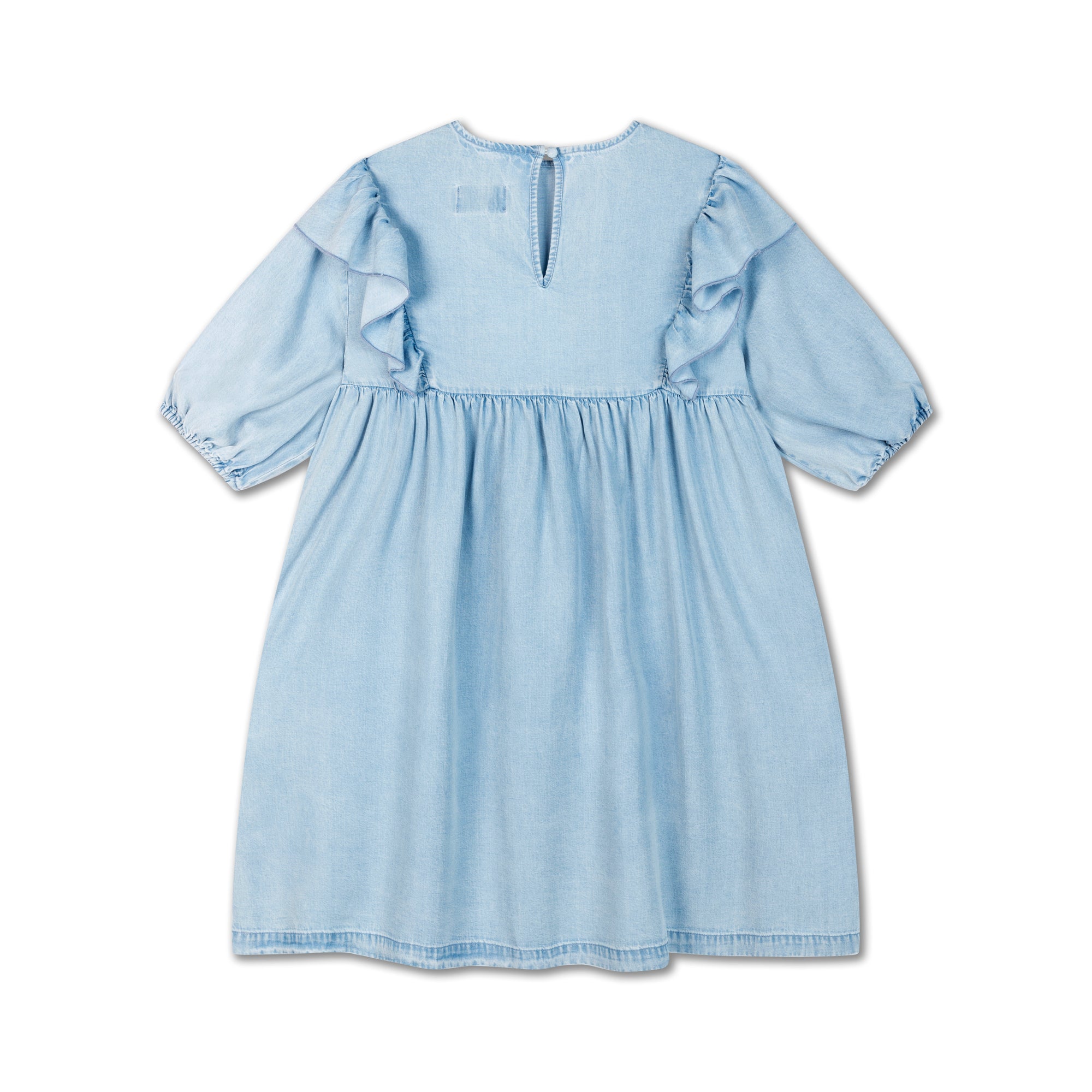 Sky blue denim dress with ruffles