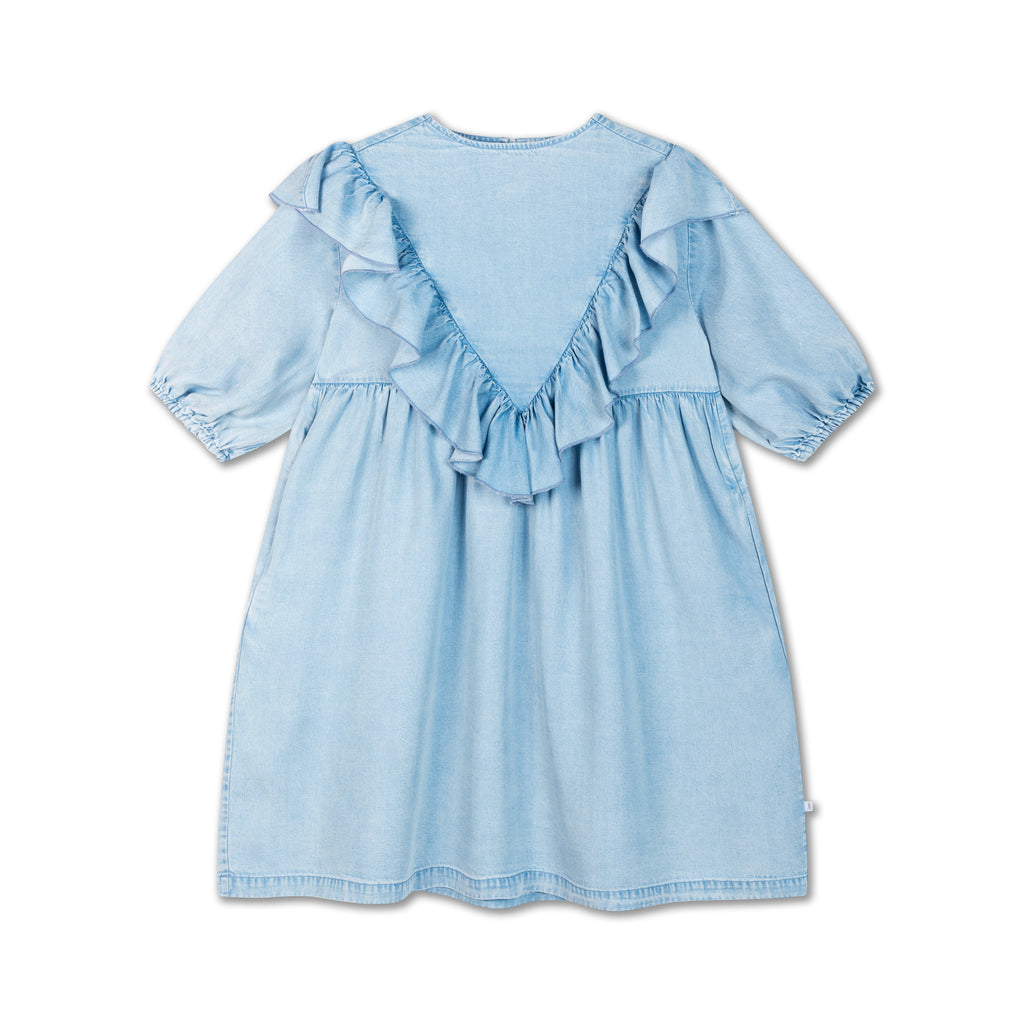 Robe en Denim Bleu Ciel à Volants