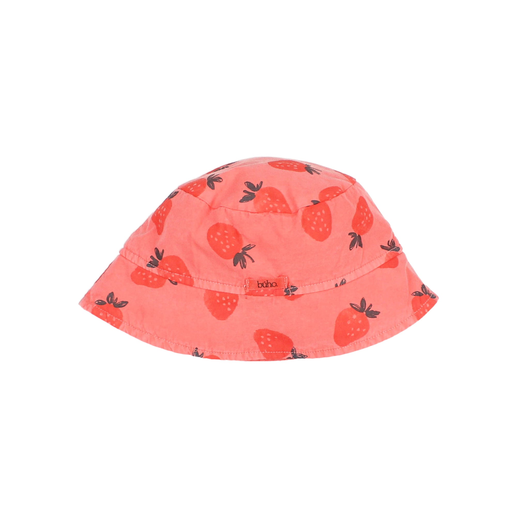 Soft Coral Poplin Bob Hat with Strawberry Pattern