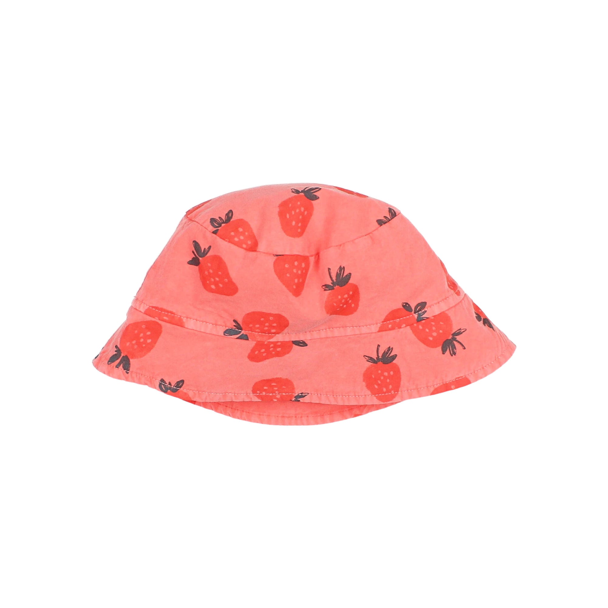 Soft Coral Poplin Bob Hat with Strawberry Pattern