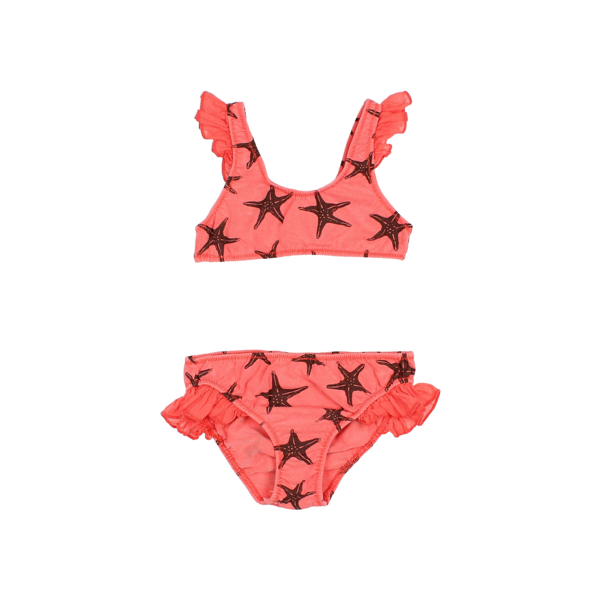 Soft Coral Two-Piece Swimsuit with Starfish Pattern