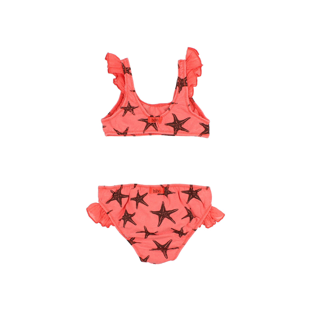 Soft Coral Two-Piece Swimsuit with Starfish Pattern
