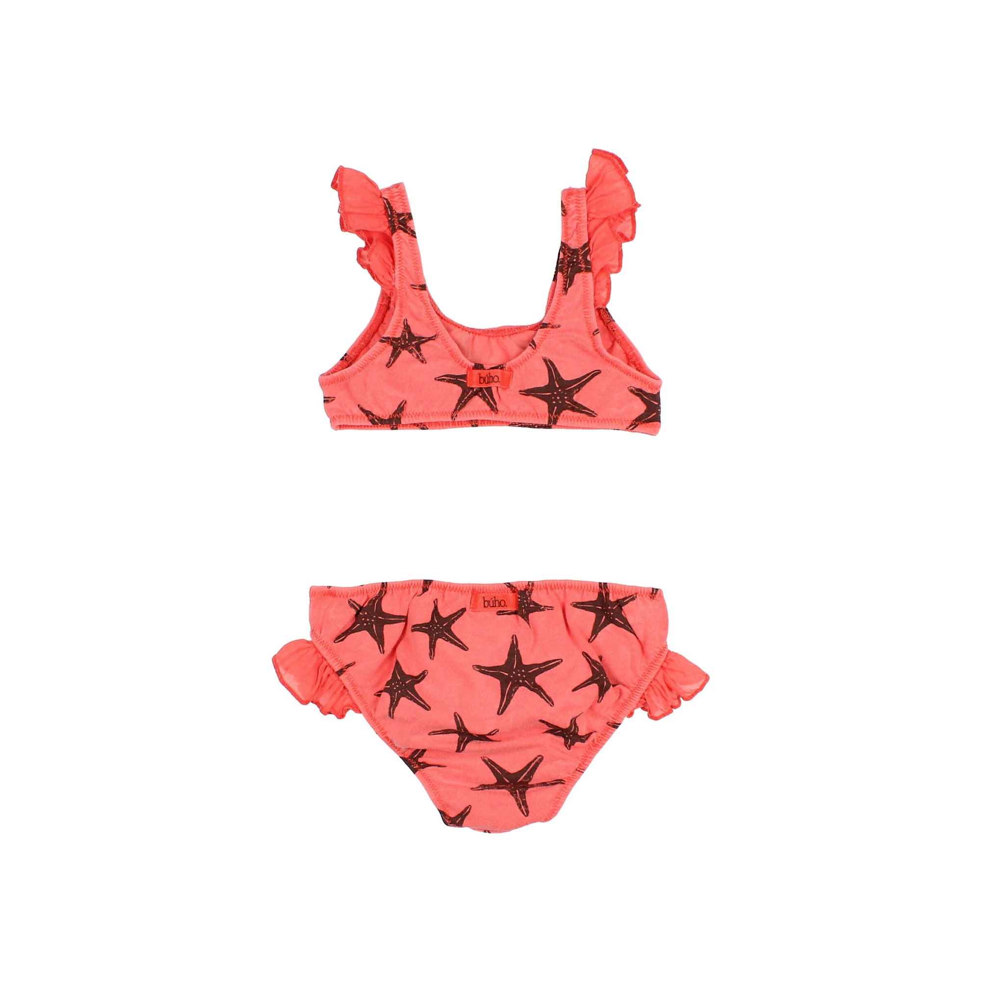 Soft Coral Two-Piece Swimsuit with Starfish Pattern