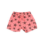Soft Coral Poplin Swim Shorts with Starfish Pattern