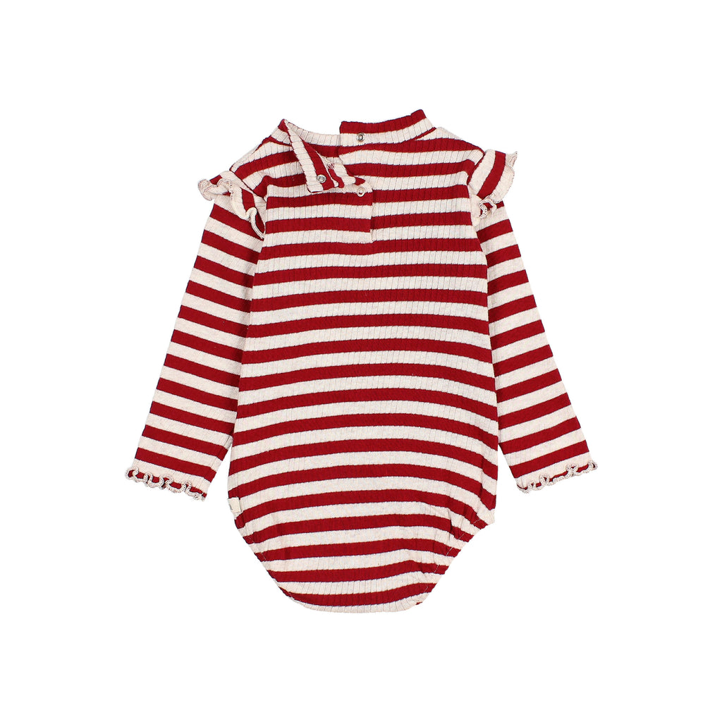 Red striped baby body with ruffles