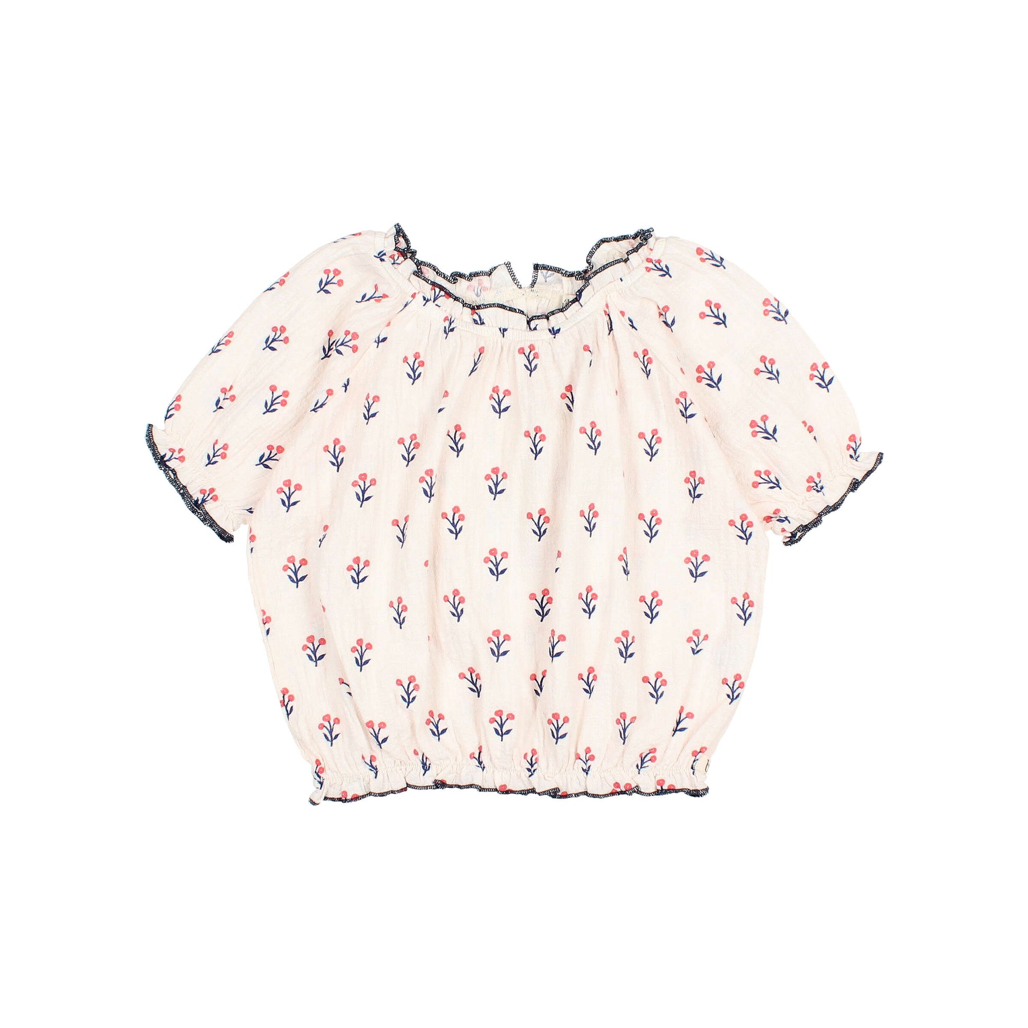 Short sleeve blouse Ivory printed flowers