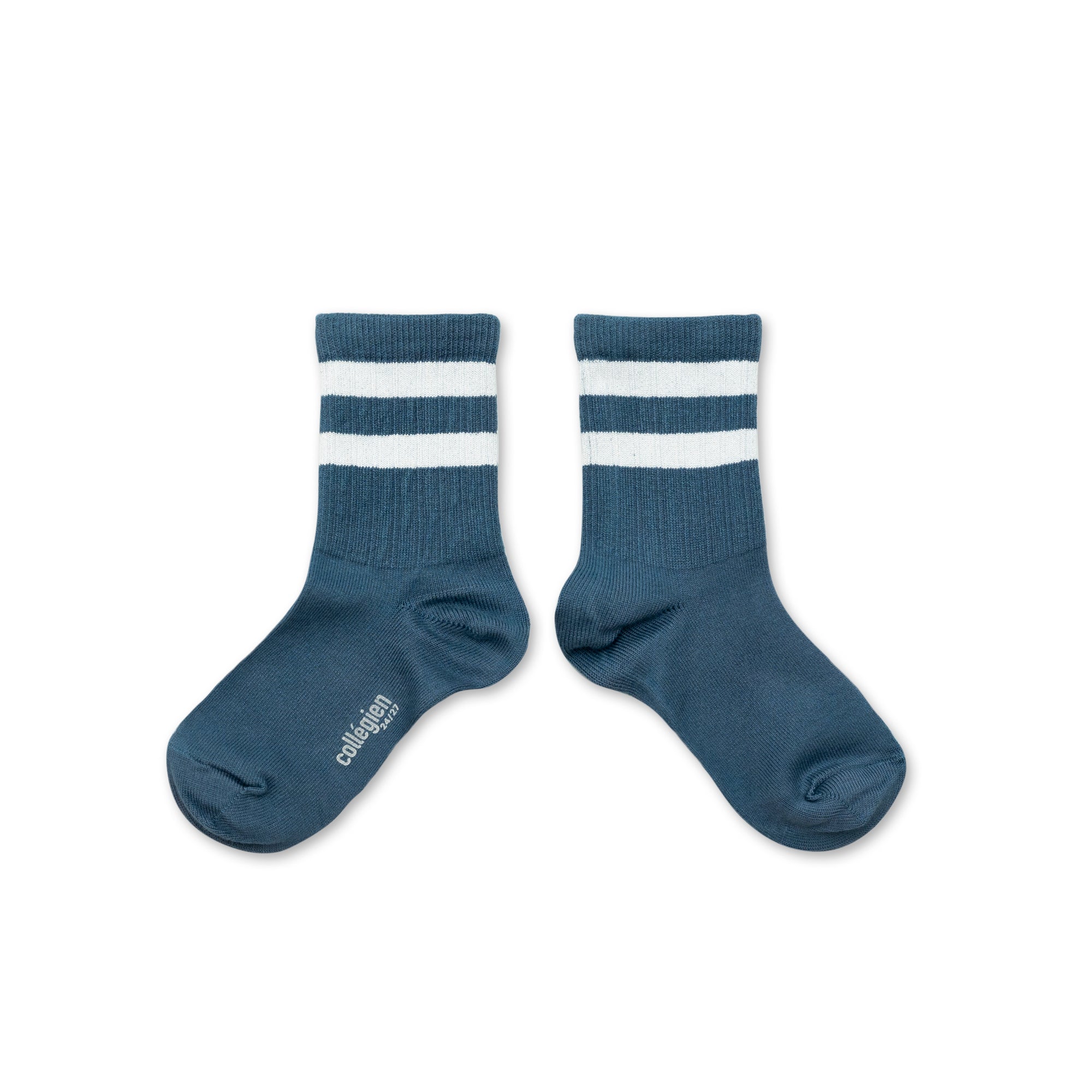 Chaussettes à côtes à rayures sport - Bleu Cendré