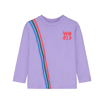 T-shirt enfant T-shirt lilas trois bandes multicolores imprimé "World" Bonmot