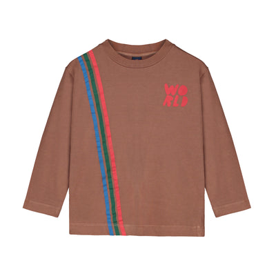 T-shirt enfant T-shirt marron trois bandes multicolores imprimé "World" Bonmot