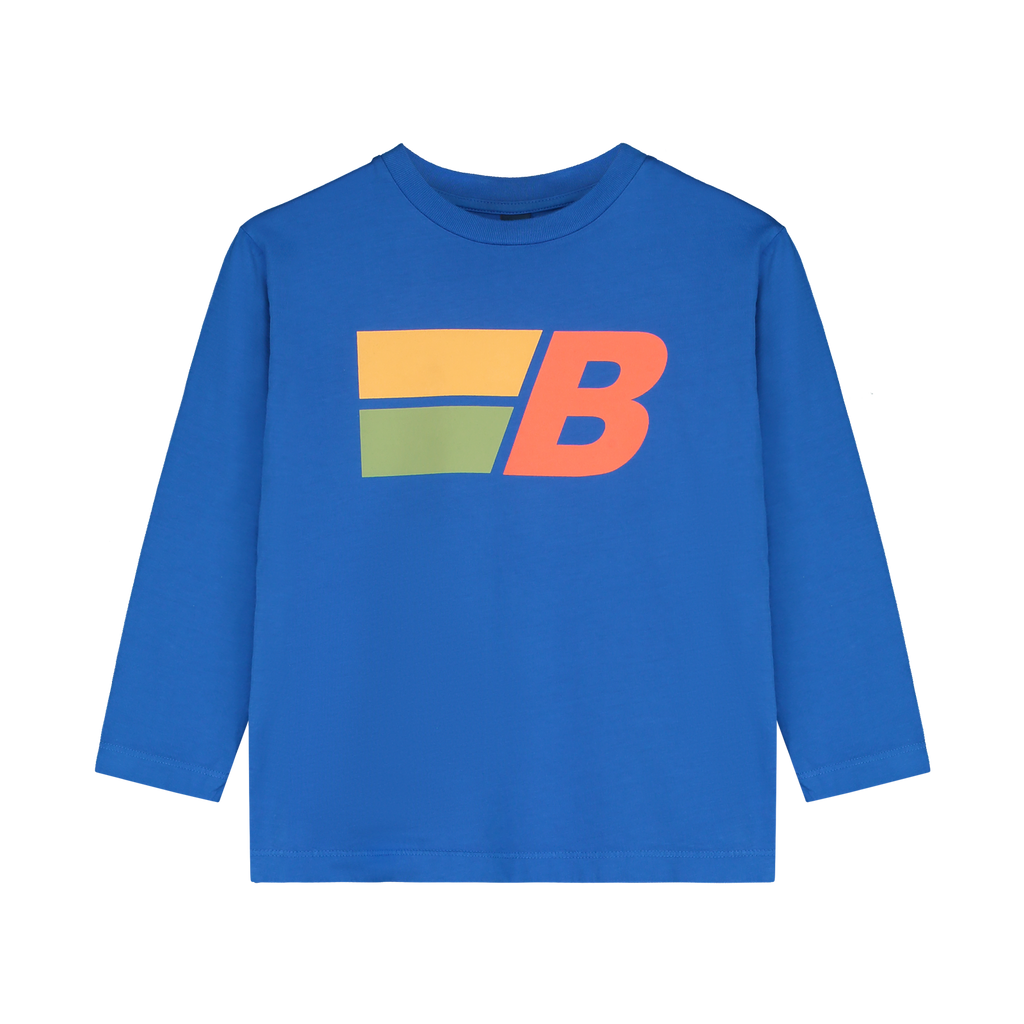 "B” blue long-sleeved T-shirt
