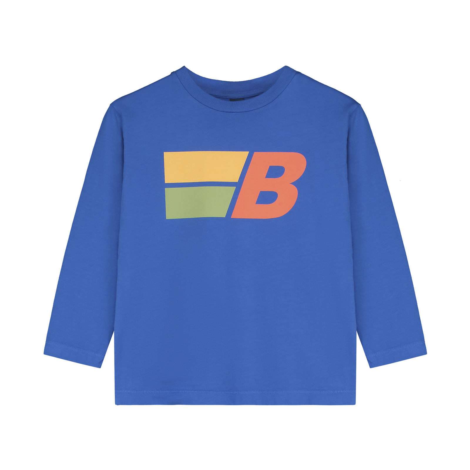 "B” blue long-sleeved T-shirt