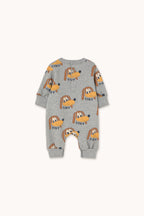 Gray jumpsuit with dog patterns