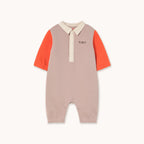 Beige color block polo jumpsuit
