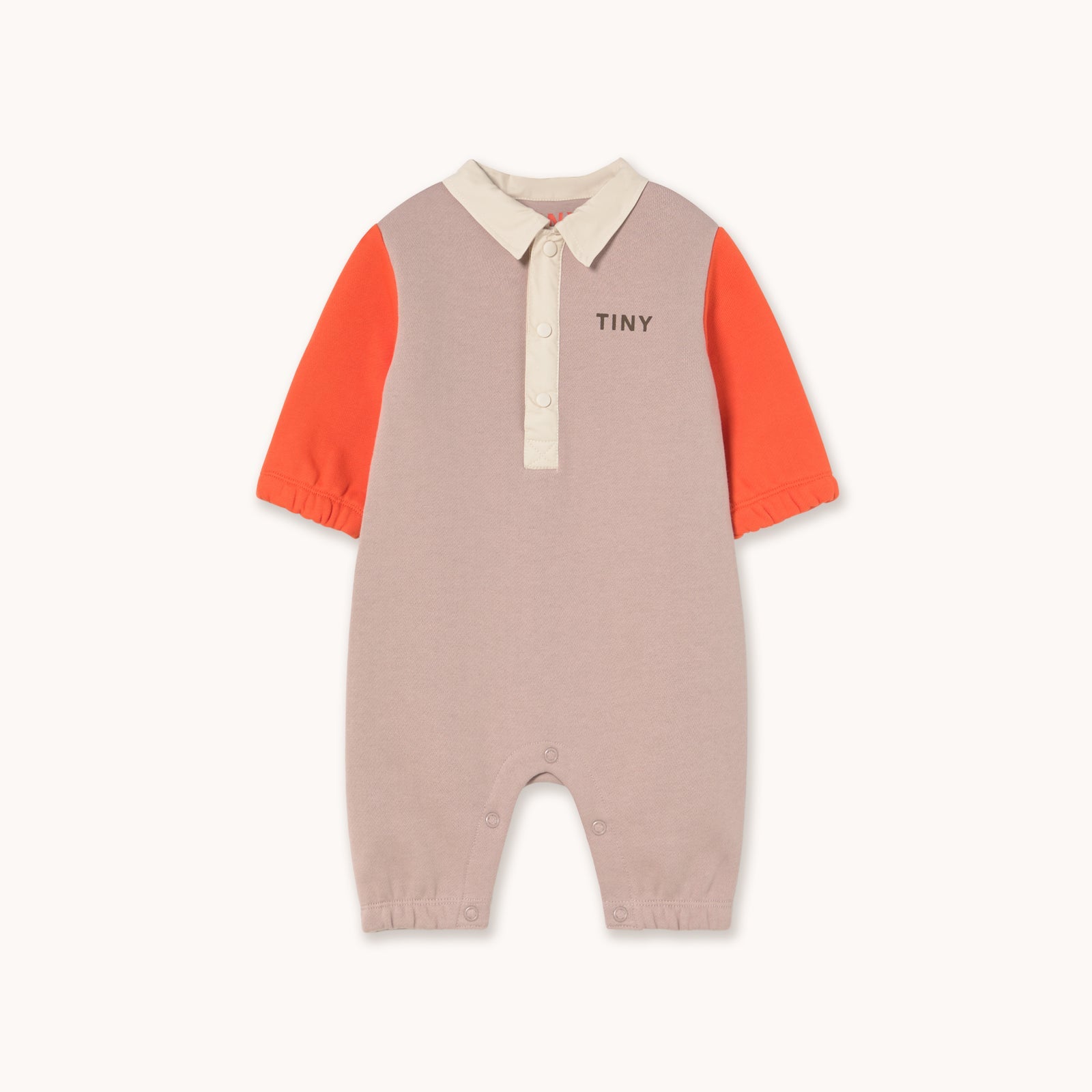 Beige color block polo jumpsuit