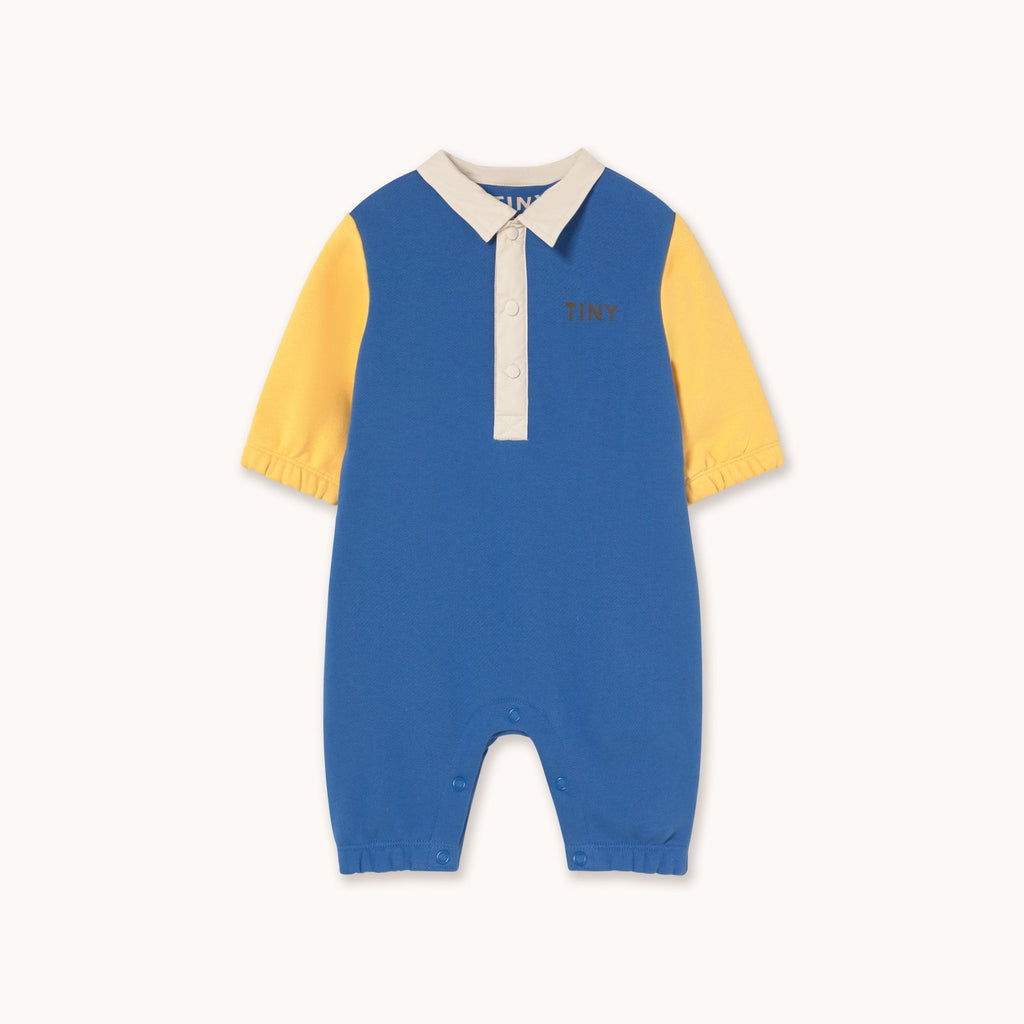 Blue color block polo jumpsuit
