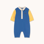 Blue color block polo jumpsuit