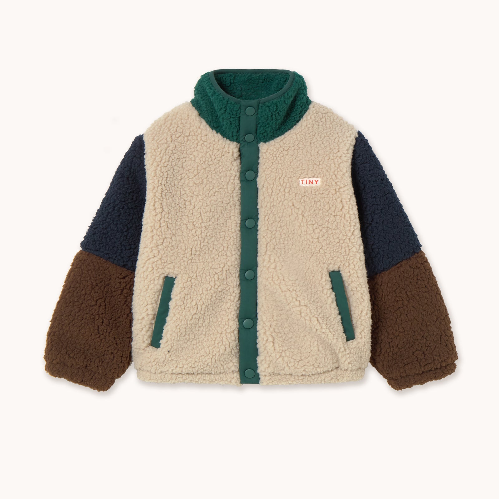 Sherpa color block jacket in green fleece