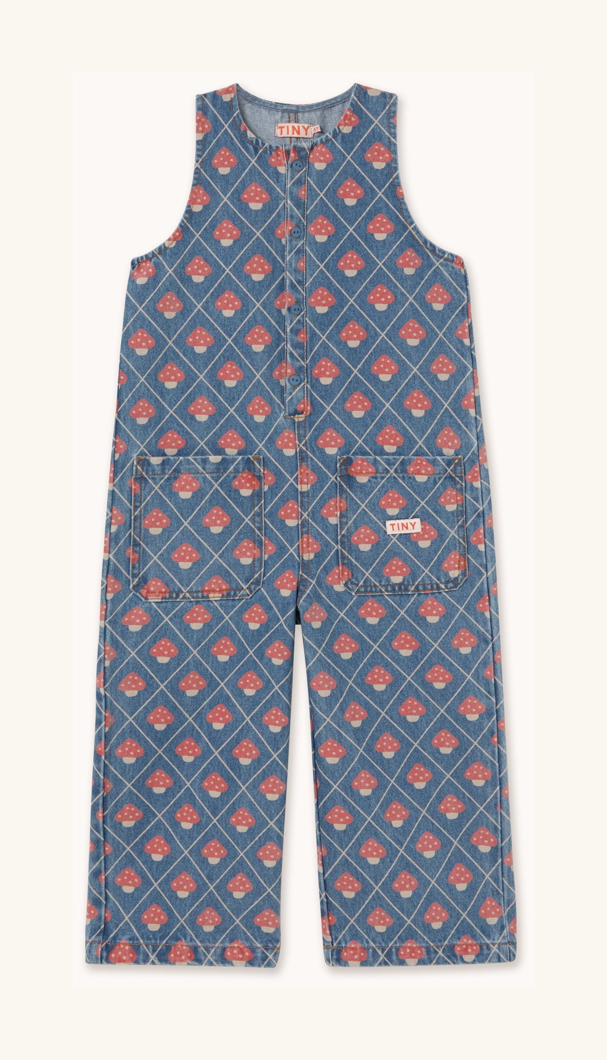 Salopette Longue en Denim à Champignons face — Little Dudes