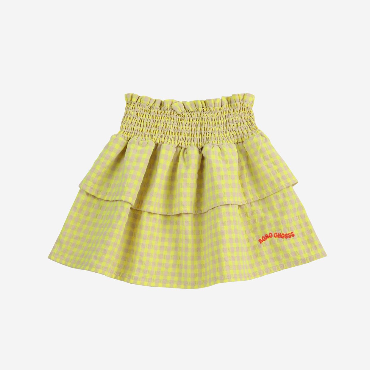 Short skirt with yellow tiles with ruffles