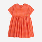 Coral Checkered Sunflower Dress