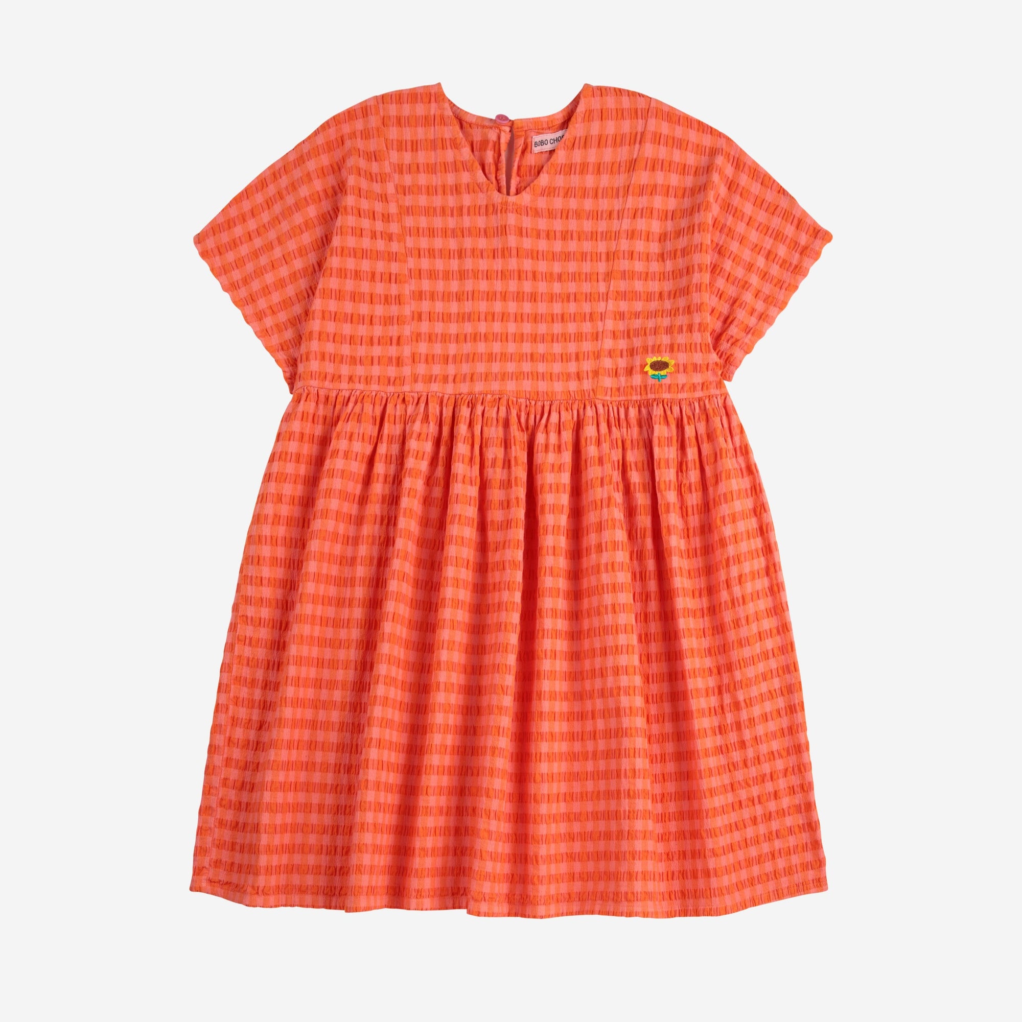 Coral Checkered Sunflower Dress