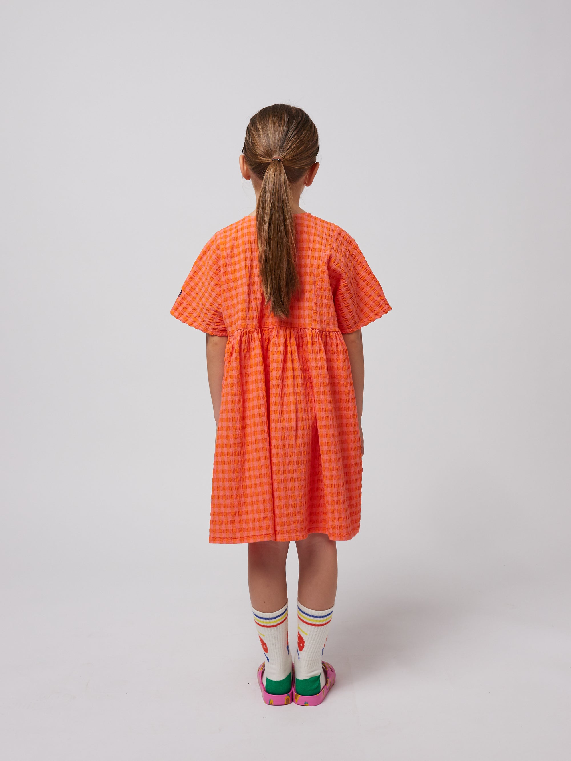 Coral Checkered Sunflower Dress