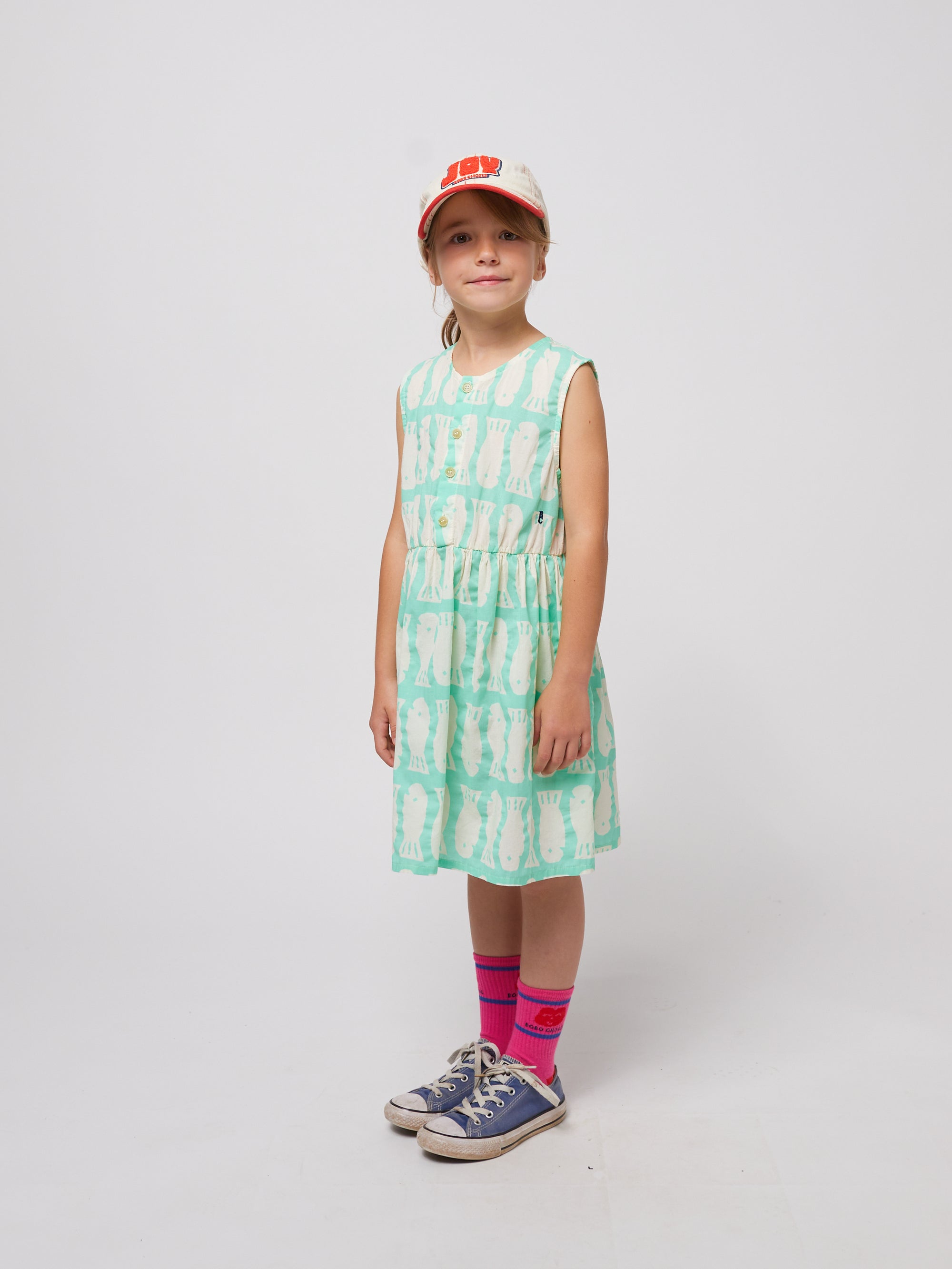 Turquoise dress with printed fish