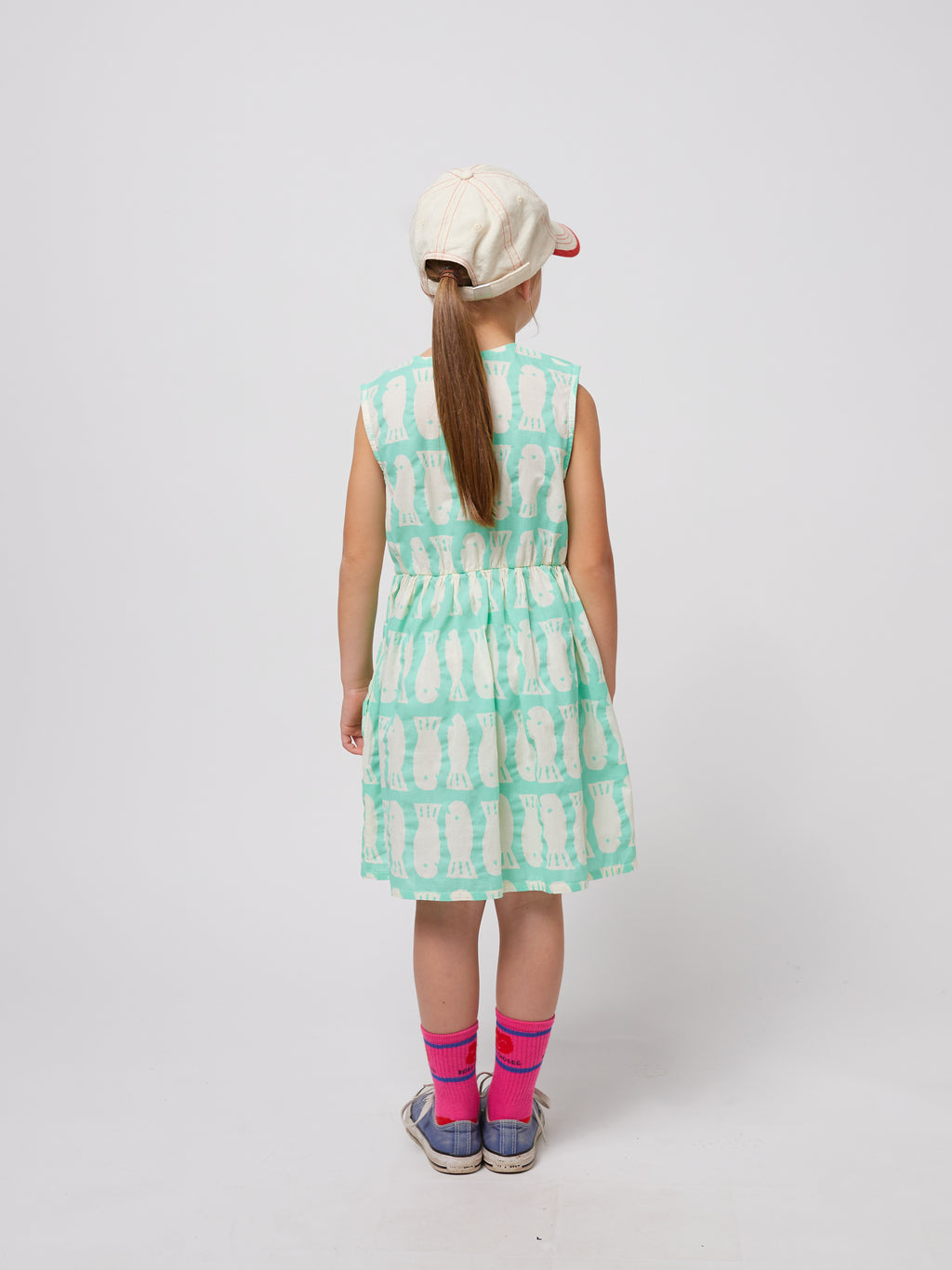 Turquoise dress with printed fish