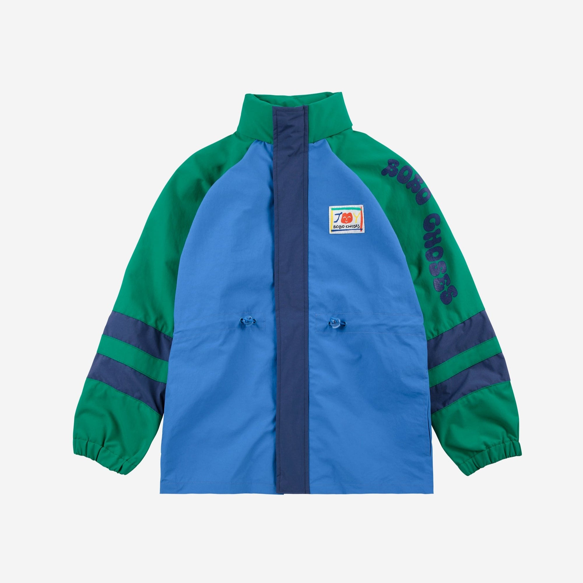 Multicolored rain jacket with print