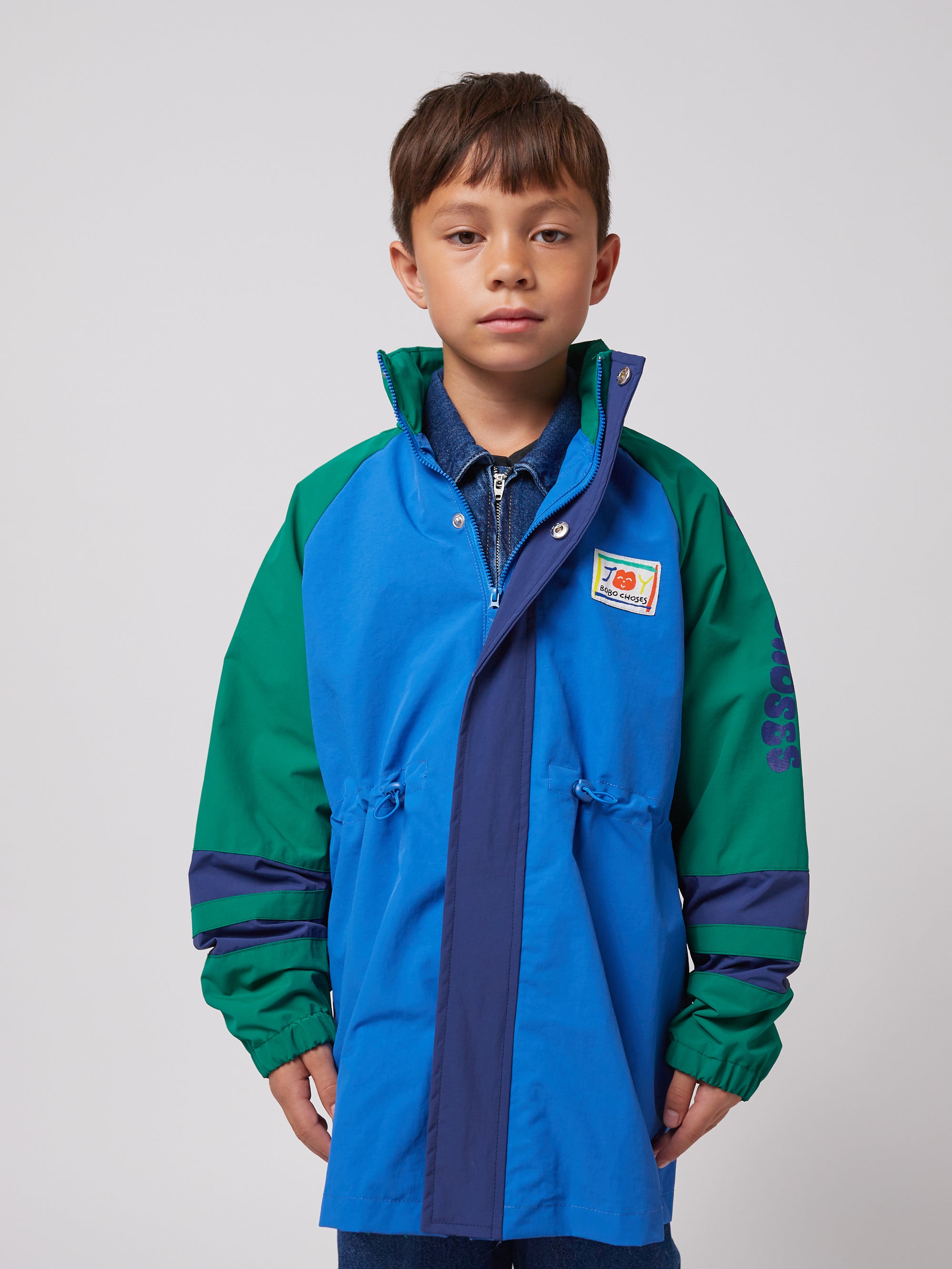Multicolored rain jacket with print