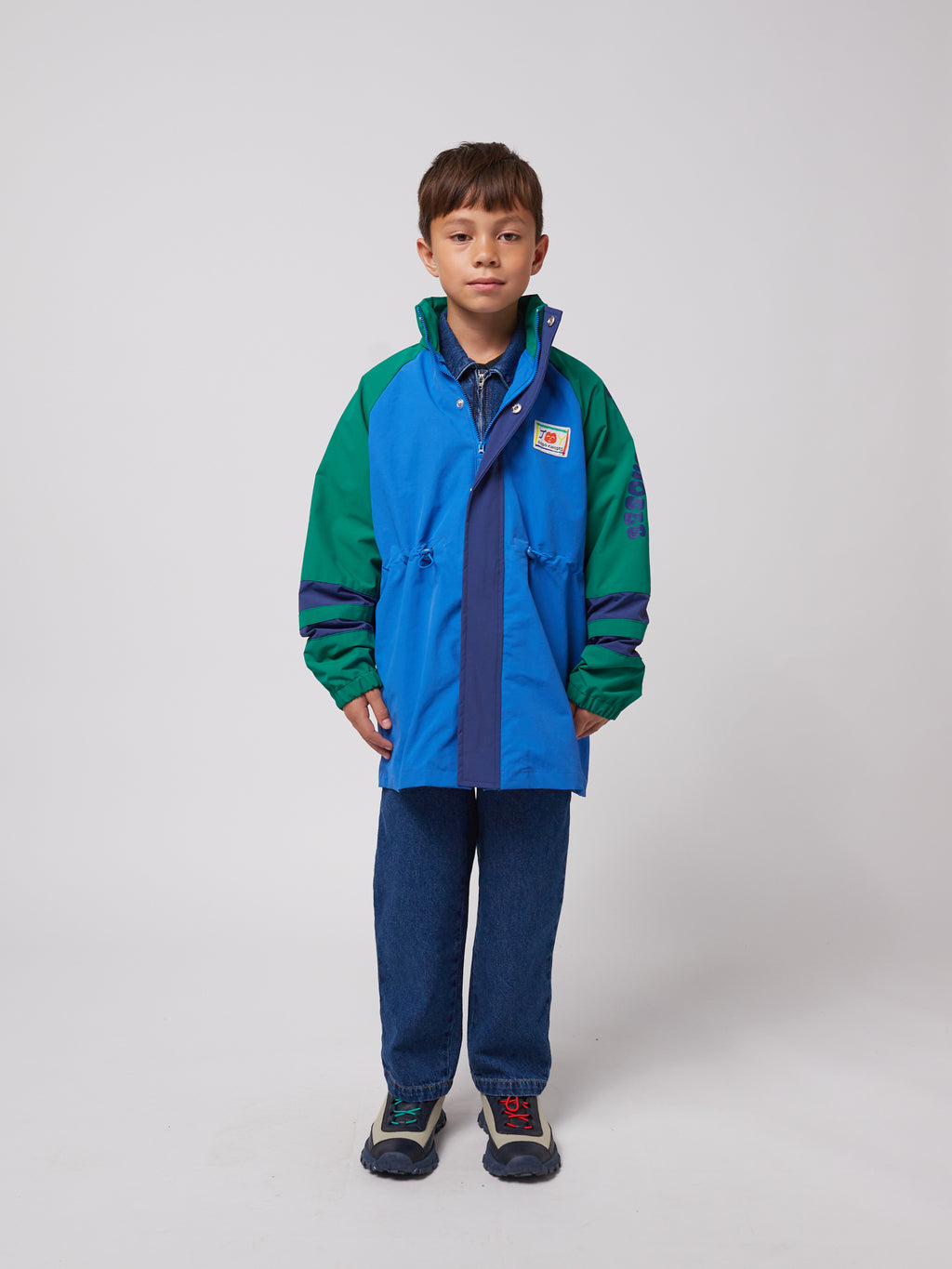 Multicolored rain jacket with print