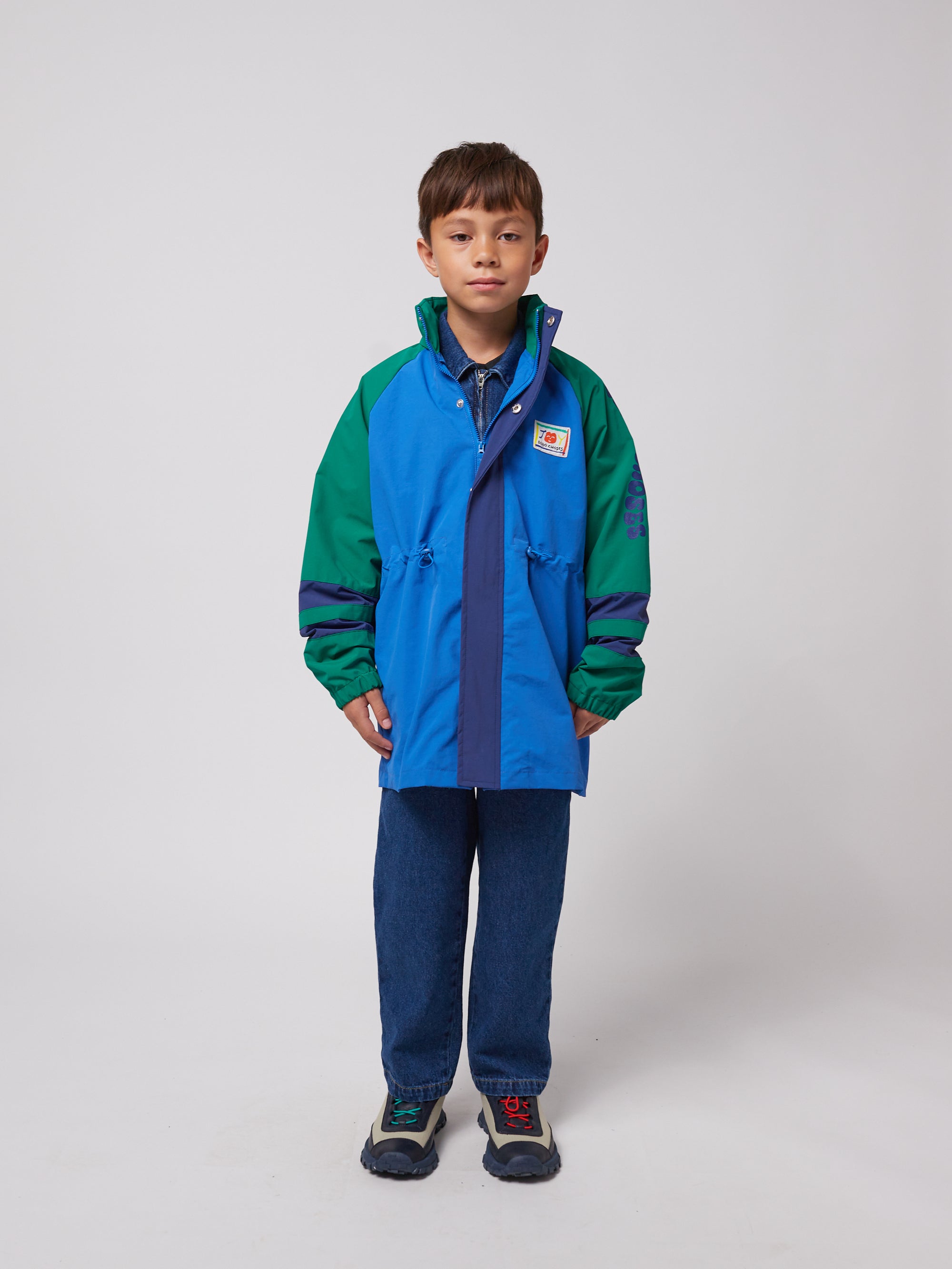 Multicolored rain jacket with print