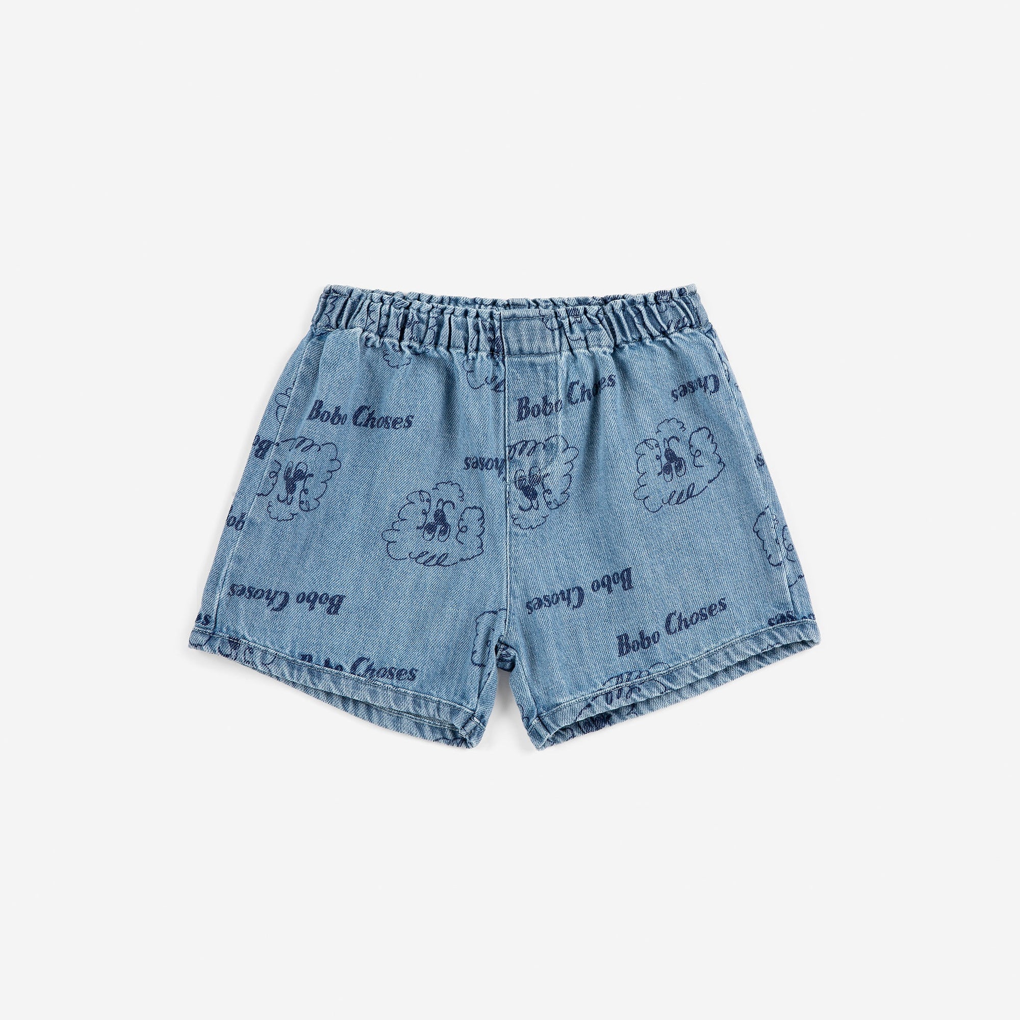Baby Blue Denim Shorts with All Over “Pickles the Dog” Print