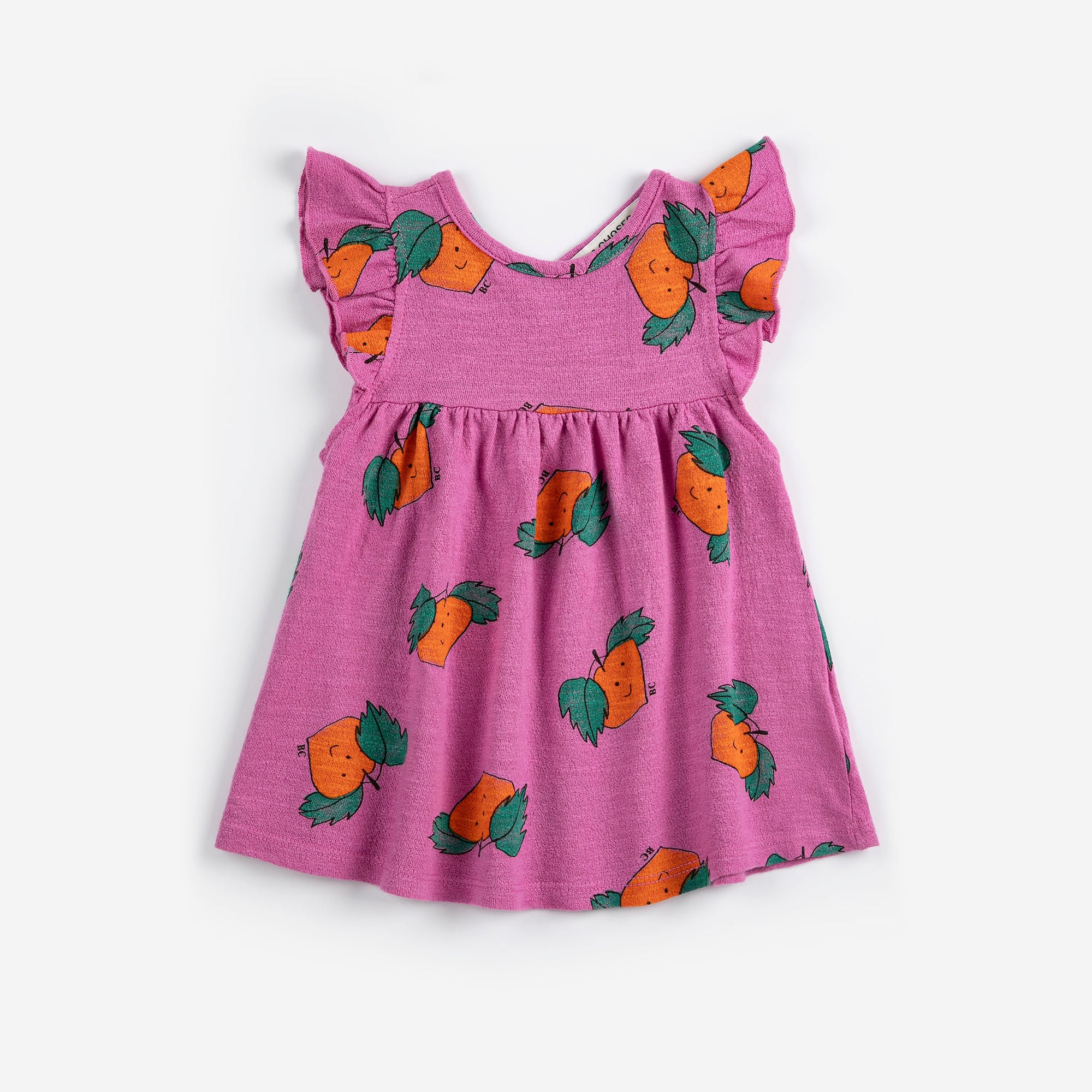 Baby Dress with Ruffles, Purple with All Over Orange Print