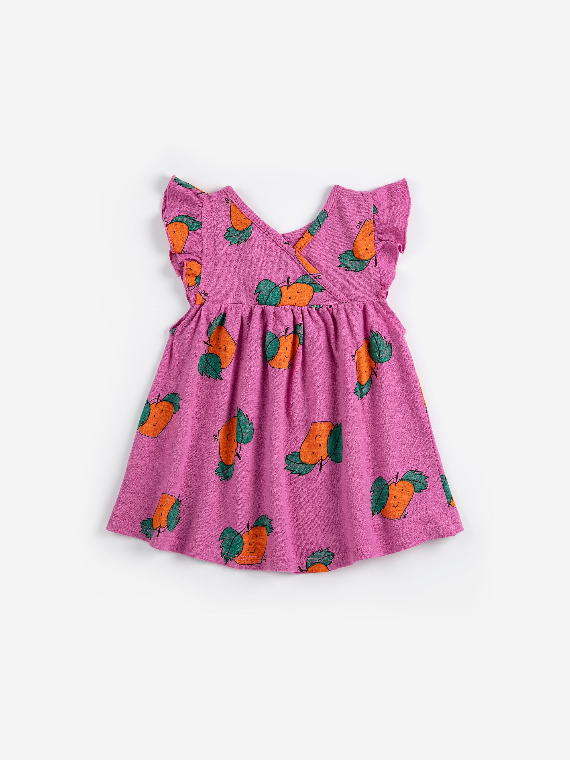Baby Dress with Ruffles, Purple with All Over Orange Print