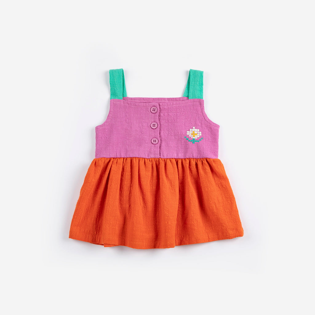 Robe Bébé Sans Manches Tissée Color Block à Imprimé Pixel Daisy