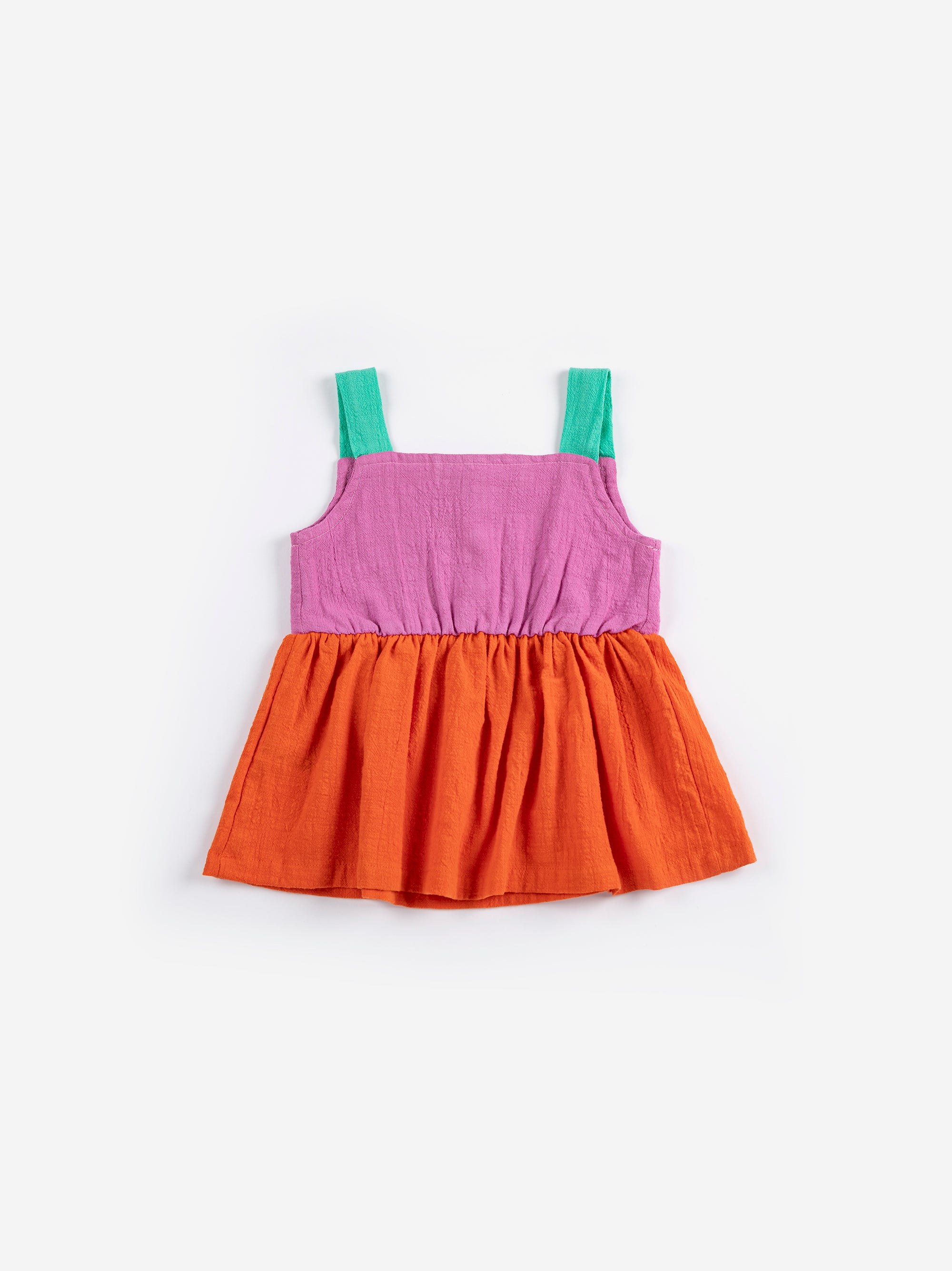Baby Sleeveless Woven Dress in Color Block with Pixel Daisy