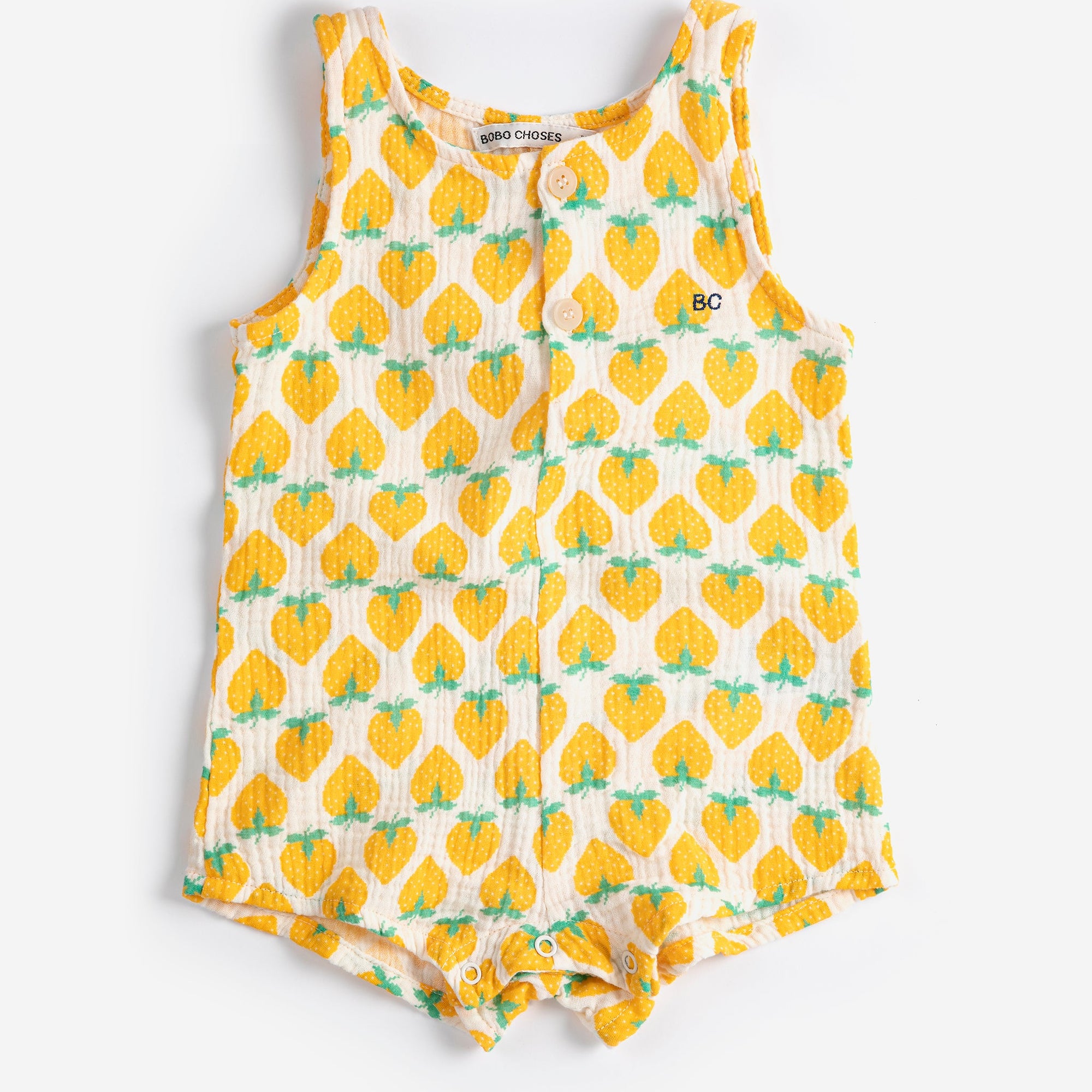 Combinaison Tissée Bébé Jaune à Imprimé Fraises All Over