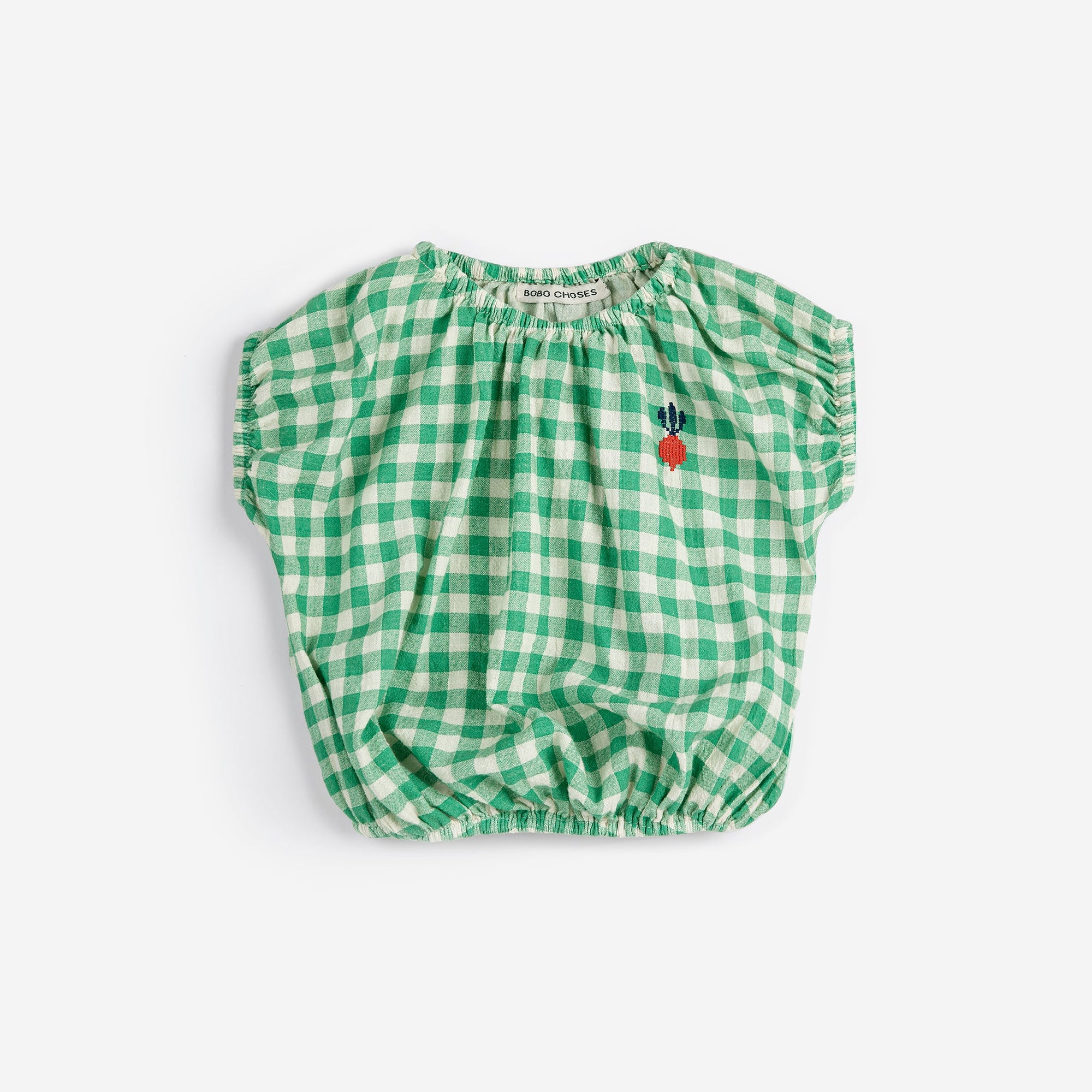 Baby Vichy Woven Blouse in Green Plaid with Pixel Sugar Beet