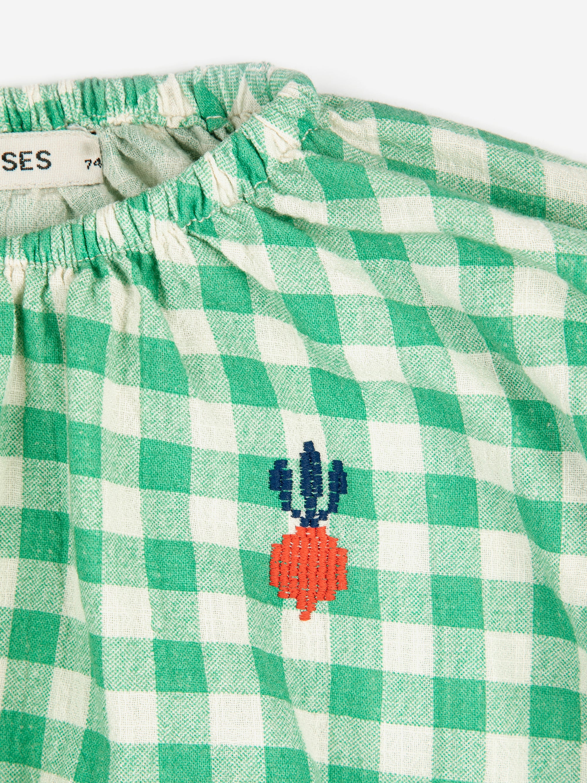 Baby Vichy Woven Blouse in Green Plaid with Pixel Sugar Beet