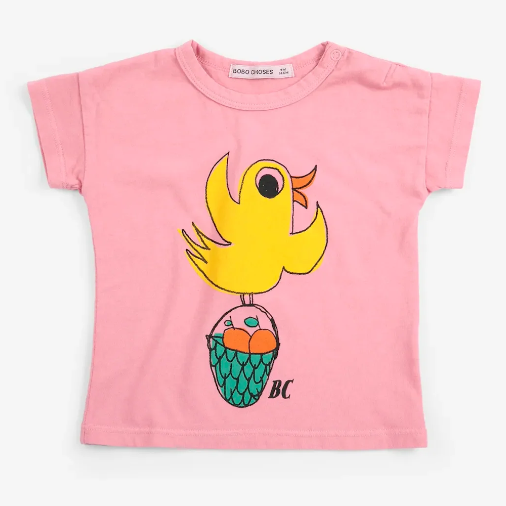 Baby Pink T-shirt with Flying Orange Print