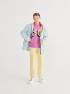 T-shirt Violet à Imprimé Spring Letters