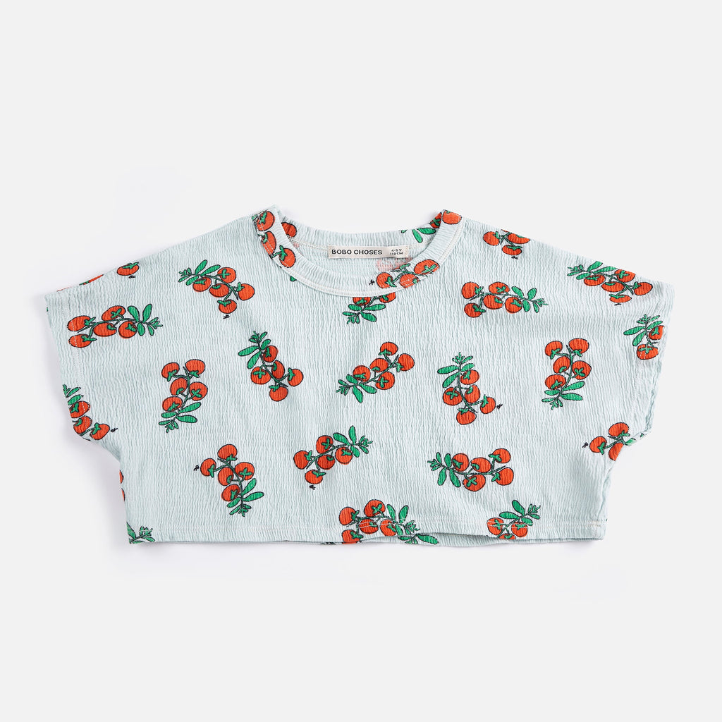 Cropped T-shirt with All Over Juicy Tomato Print