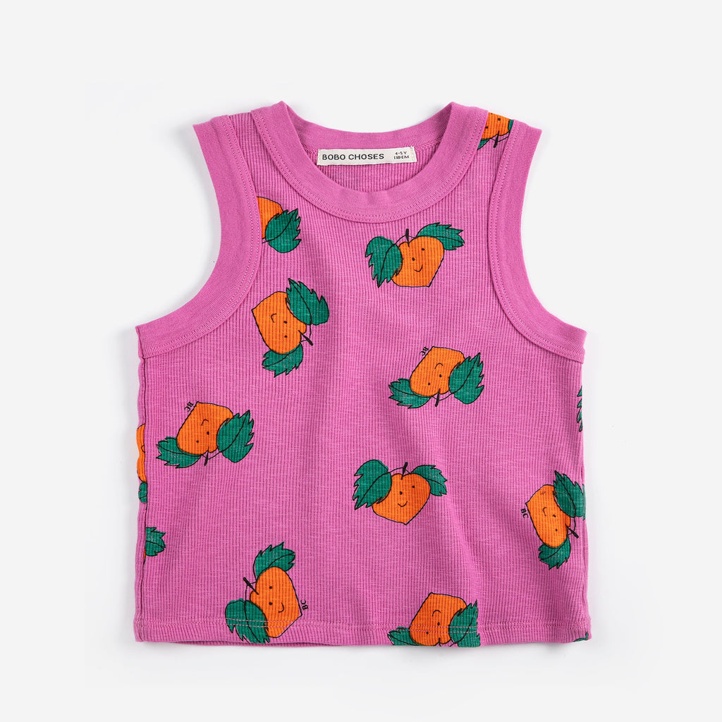 Purple Tank Top with All Over Orange Print