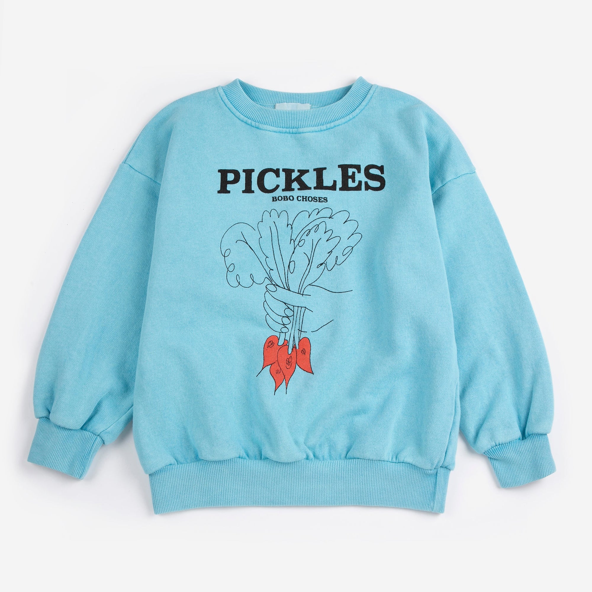 Light Blue Sweatshirt with Bunch of Vegetables Print