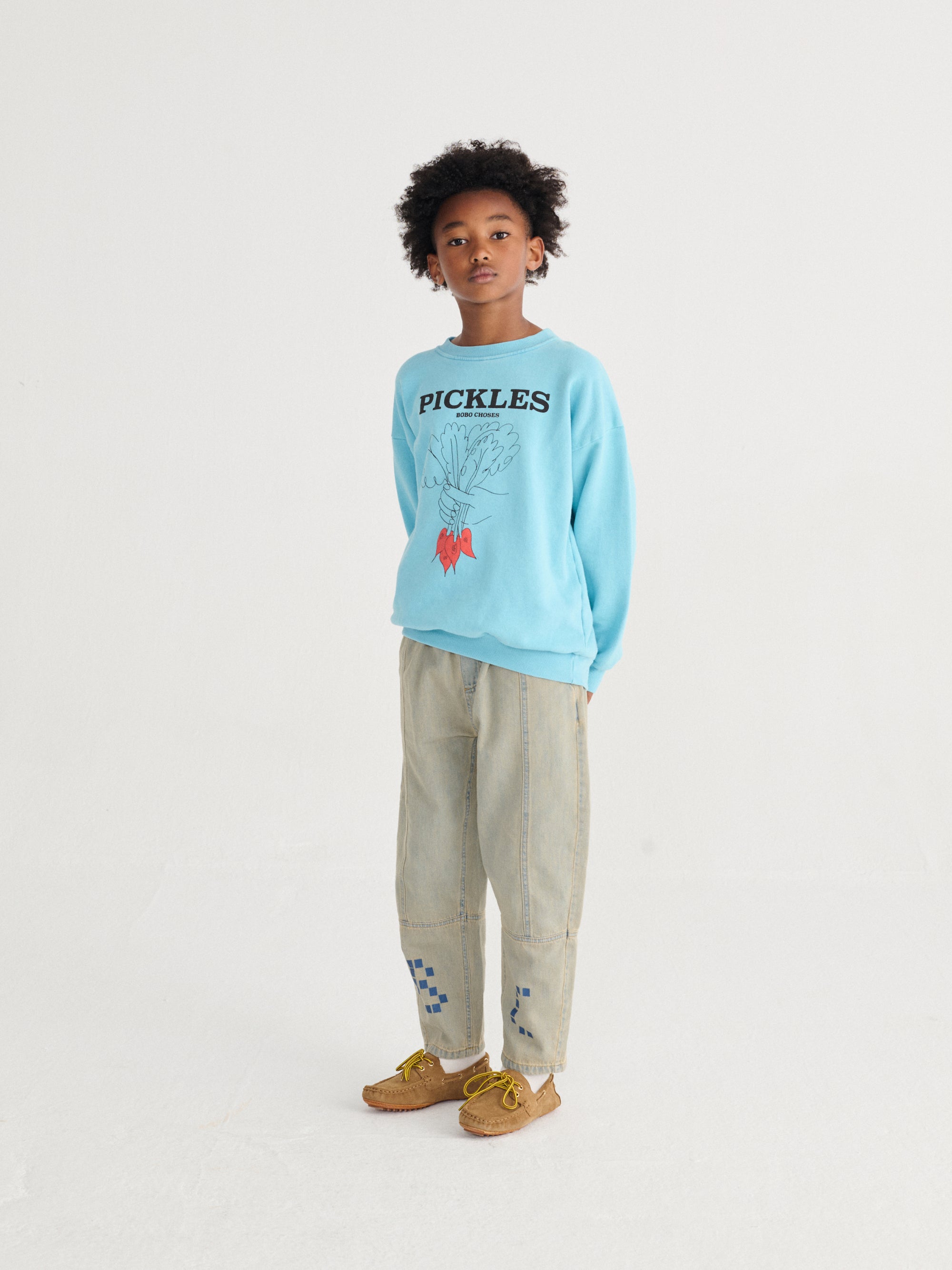 Light Blue Sweatshirt with Bunch of Vegetables Print