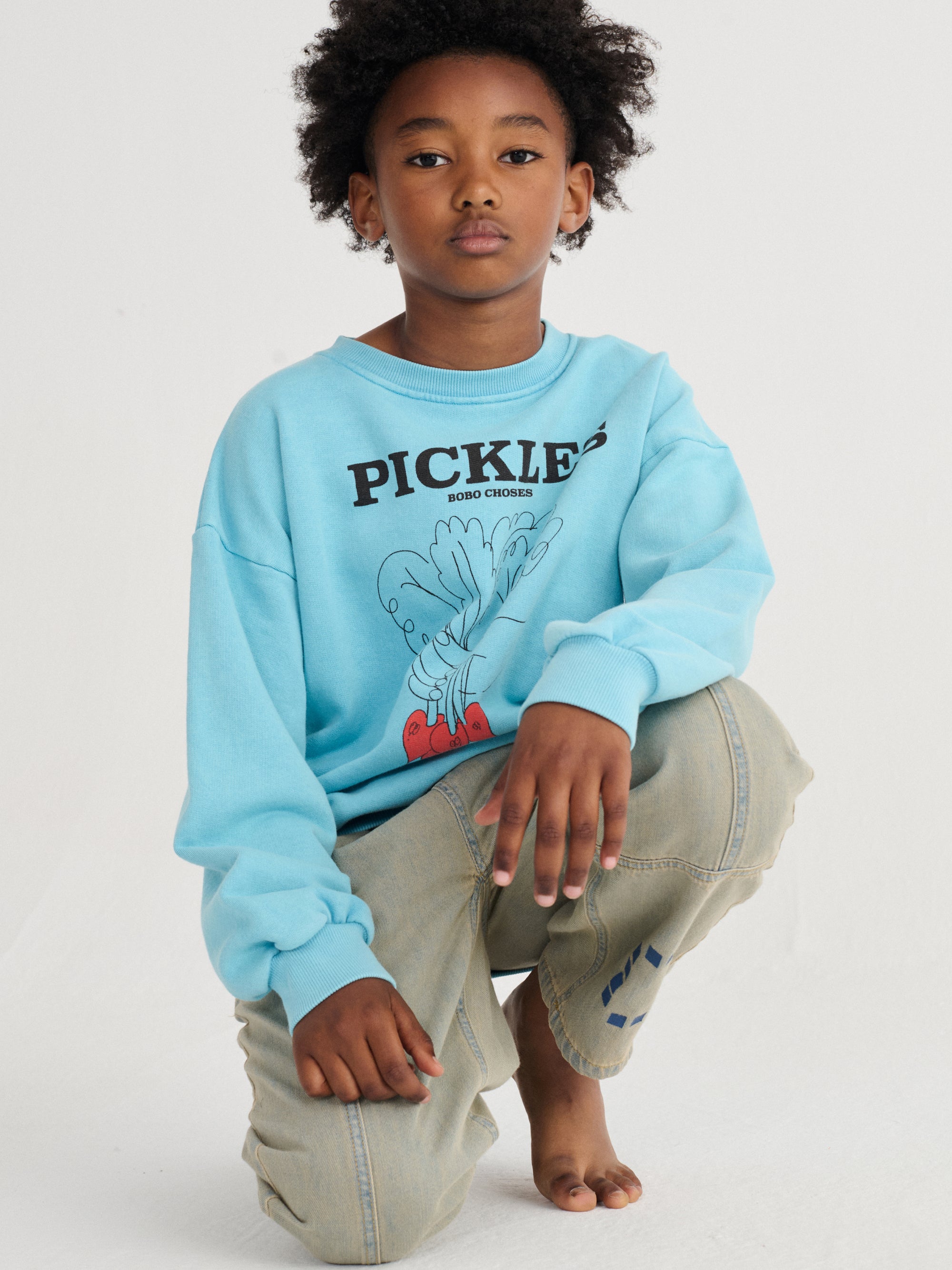 Light Blue Sweatshirt with Bunch of Vegetables Print
